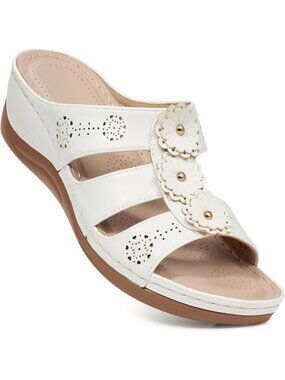 Women's White Summer Comfortable Walking Platform Slide Sandals Casual Dressy